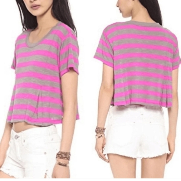 We The Free Tops - We The Free Keeping it Real Crop Top Pewter Vivid Purple Pleated Size Small